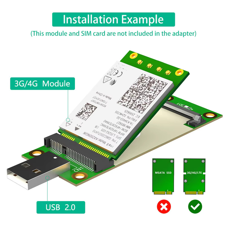 T.F.SKYWINDINTL Mini-PCI-E-zu-USB-Adapter mit SIM-Kartensteckplatz für WWAN/LTE-Module in Grün - Bild 2