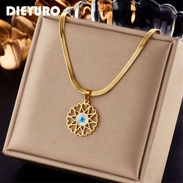 Dieyuro Halskette mit Anhänger, Edelstahl, Gold, Damen - Bild 1