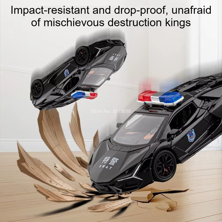 MAKEDA Aventador Hellcat Polizeiauto, Druckguss-Modell, 1:32, mit Sound und Licht, Rückziehfunktion - Bild 2