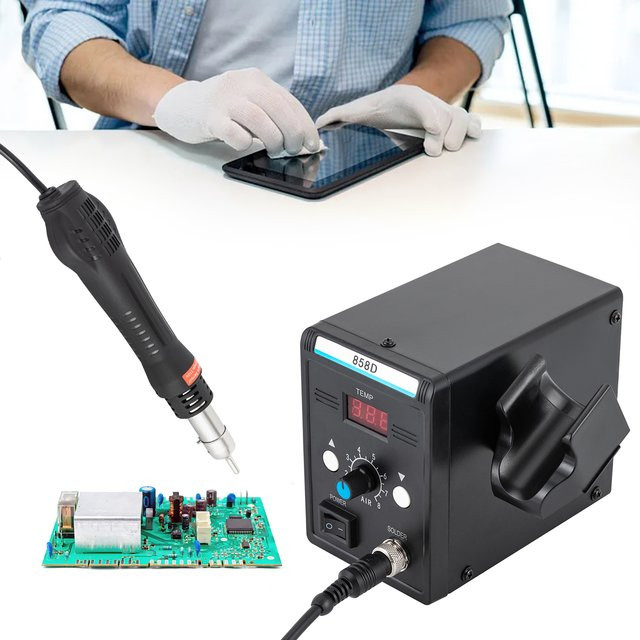 Toolour 858D Lötstation und Heißluftpistolen-Set in Schwarz mit LED-Temperaturanzeige und 100-500 °C Regelung - Bild 1