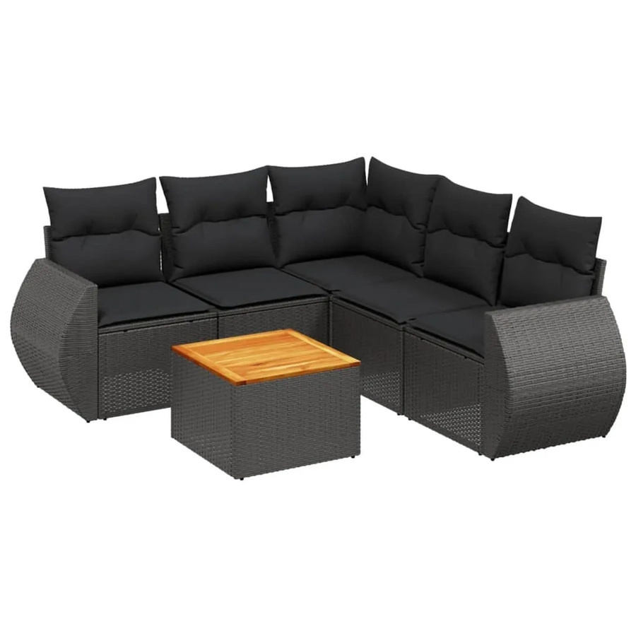 vidaXL 6-teilige Garten-Sofagarnitur aus Poly-Rattan mit Kissen in Schwarz - Bild 2