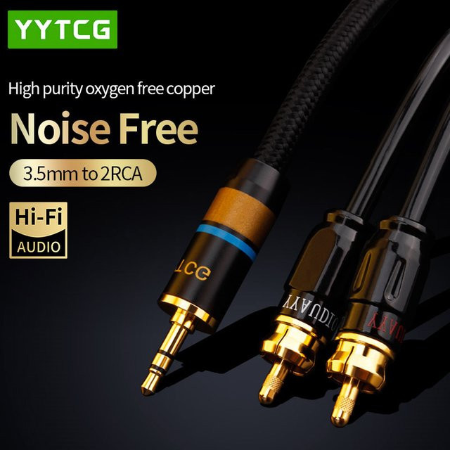 YYTCG HiFi-Stereo Audiokabel 3,5 mm Klinke auf 2 Cinch Adapter-Splitter in Schwarz für Verstärker und Heimkino - Bild 1