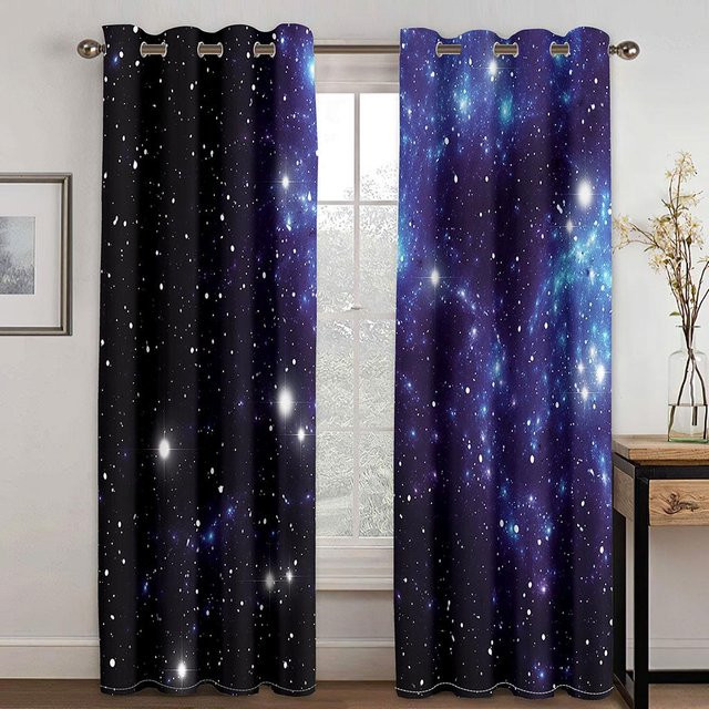 A Family Of Home Textiles Galaxie Sternen Vorhang mit Sternen-Print, Schwarz, B: 60 cm, H: 150 cm, 2er-Set - Bild 1