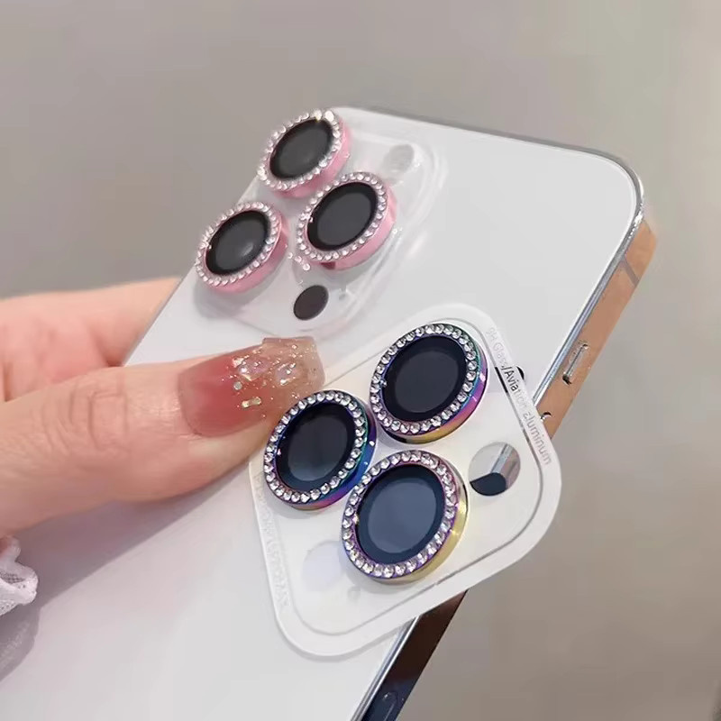 Glitzer Diamant Kameraobjektivschutz Hülle und Displayschutzfolie für Apple iPhone in Pink - Bild 3