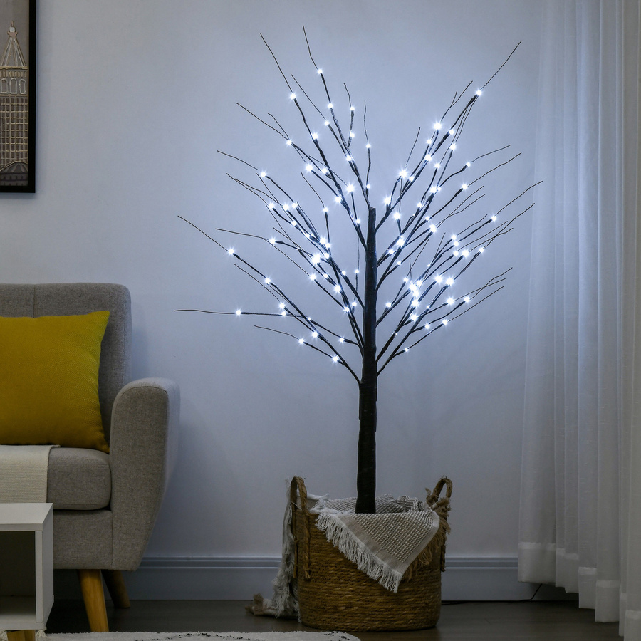 HOMCOM Kunstbaum Birke mit 96 warmweißen LED Lichtern und Kunstschnee, Höhe: 150 cm, Farbe: Weiß/Braun - Bild 2