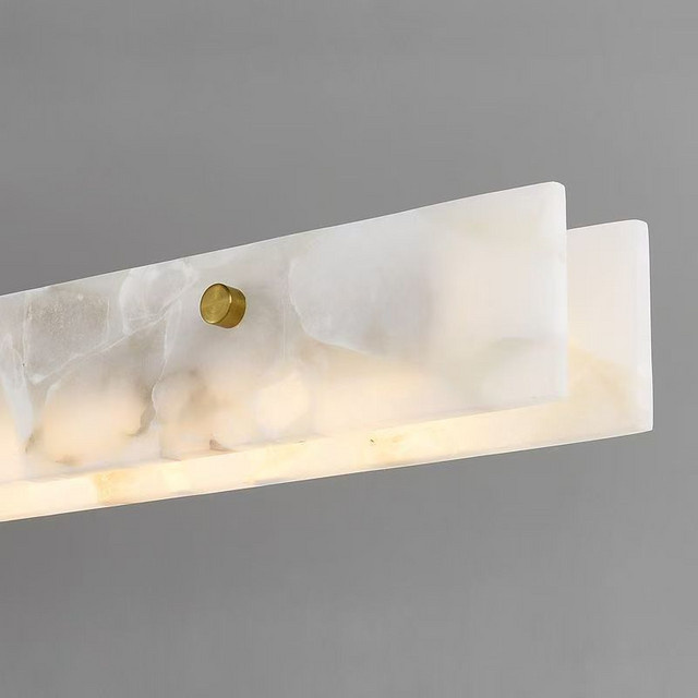 Moderne LED-Pendelleuchte aus weißem Marmor in rechteckiger Form mit Gold/Messing-Details für Esszimmer, Küche oder Schlafzimmer - Bild 1
