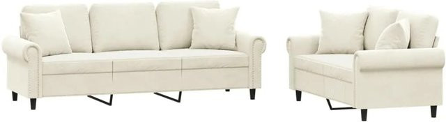 vidaXL 2-teilige Sofagarnitur mit Kissen aus Samt in Creme und Beige - Bild 1