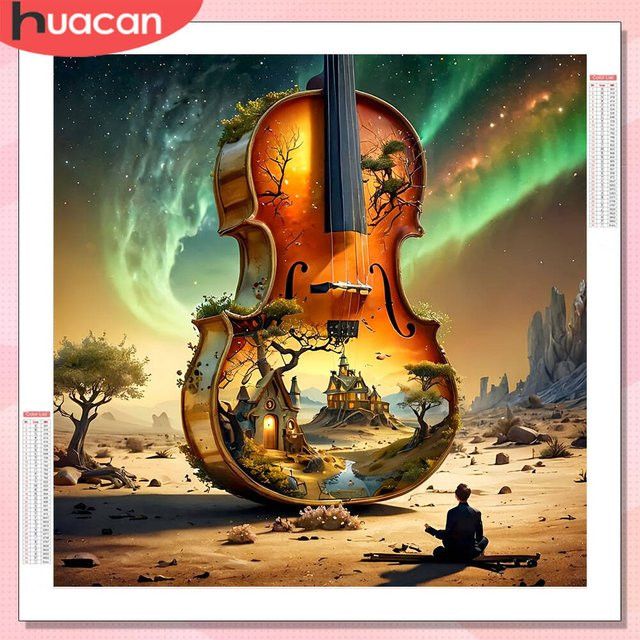 HUACAN 5D DIY Diamantmalerei Aurora Violine Winter Landschaft Mosaik Wanddeko, B/H: 20 x 20 cm - Bild 1