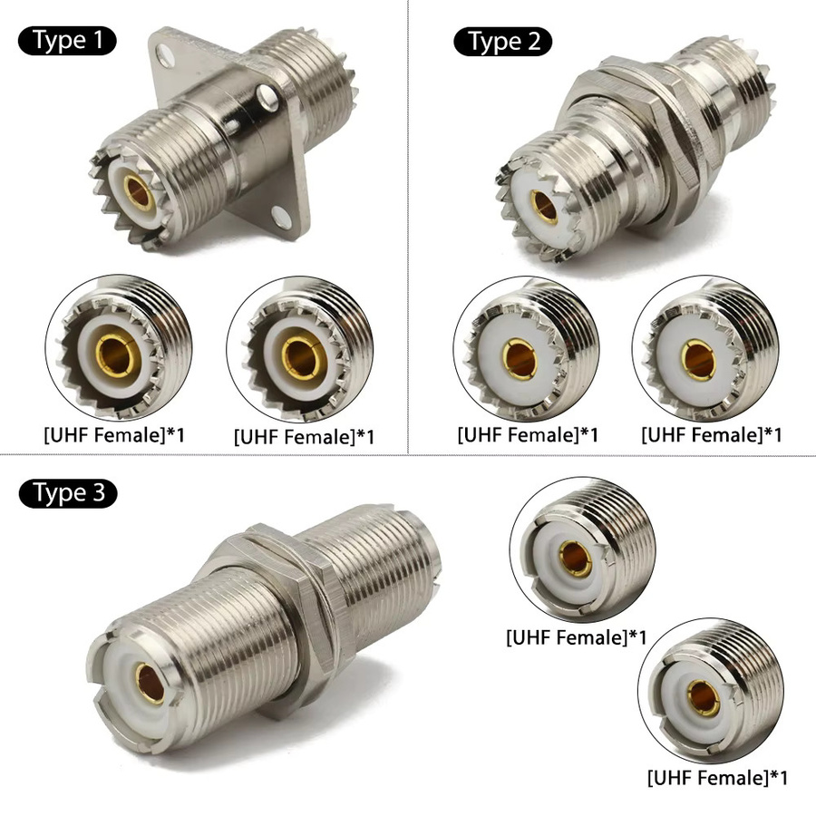 MEYNOOE UHF-Buchse auf UHF-Buchse Adapter für Panelmontage aus Messing und Kupfer in Silber - Bild 1