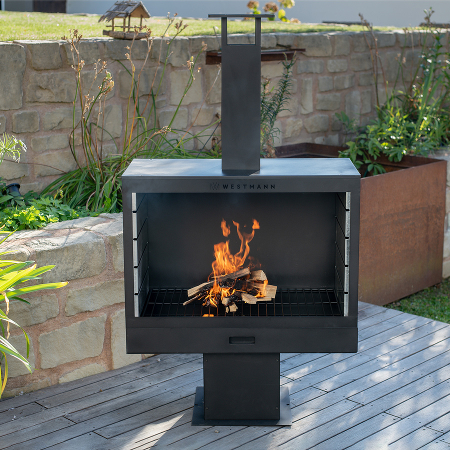 Westmann Grill- und Gartenkamin aus Metall in Schwarz, B/H/T: 90 x 160 x 41 cm - Bild 3