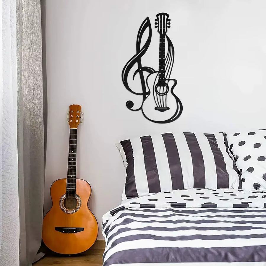 DDPNKL Wandkunst aus Metall mit Violinschlüssel und Gitarre in Schwarz - Bild 3