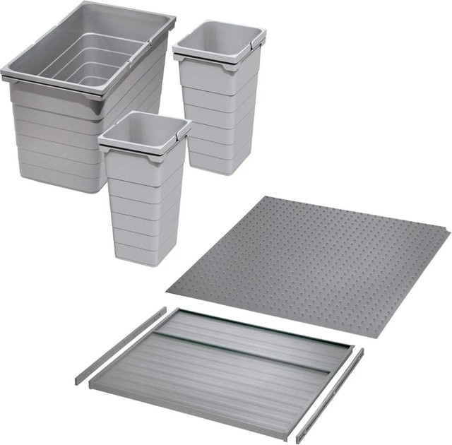 Ninka Abfalltrennsystem Eins2vier KB für Küchenschränke, Alugrau, 2x 11,5 l und 25 l, mit Deckel und Griffen - Bild 1