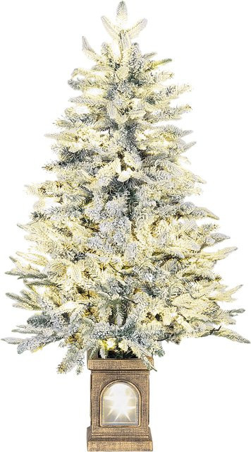 HOMCOM Weihnachtsbaum künstlich mit Schnee und LED-Beleuchtung in 8 Modi, Grün-Weiß, Höhe: 120 cm - Bild 1
