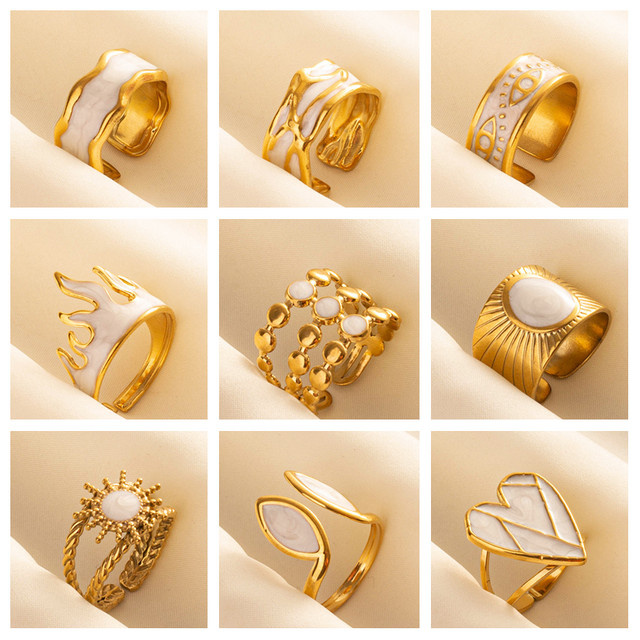 Ring Edelstahl, Weiß, Emaille, Unisex - Bild 1