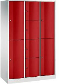 C+P Kombi-Schließfachschrank Resisto mit 3 Abteilen und 8 Fächern, Stahl, Lichtgrau/Rubinrot, B/T/H: 114,8 x 54,0 x 195,0 cm - Bild 1