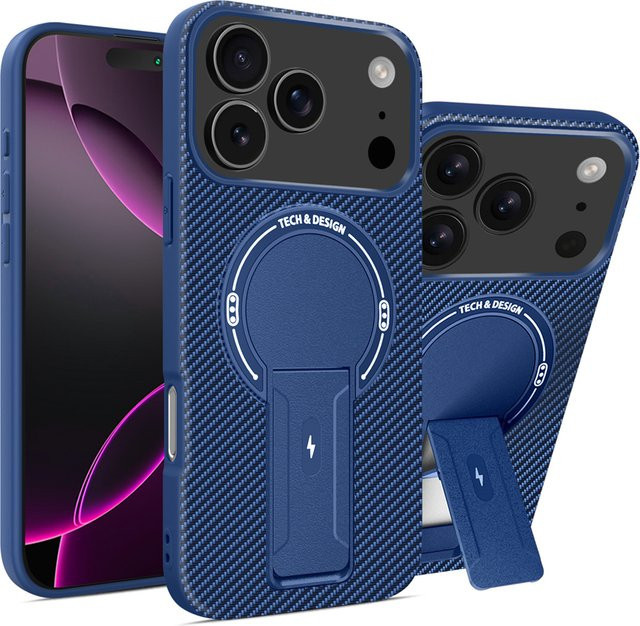 Magnetische iPhone Handyhülle mit Halterung und Matte Rückseite für MagSafe, kompatibel mit iPhone 17 Air 16 15 14 13 12 Pro Max Plus, in Schwarz oder Grau - Bild 1