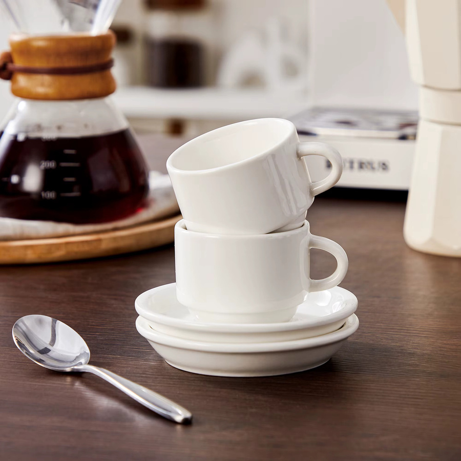 Malacasa 6-teiliges Porzellan-Tassenset in Weiß mit Untertassen und Metallständer für Espresso, Cappuccino und Latte - Bild 3