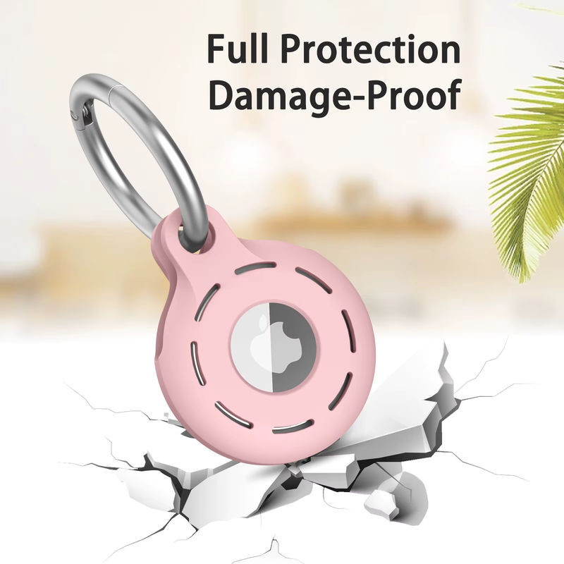 IEOVIEE Silikon Schutzhülle für Apple AirTag in Rosa und Transparent mit Schlüsselbund-Halterung - Bild 1