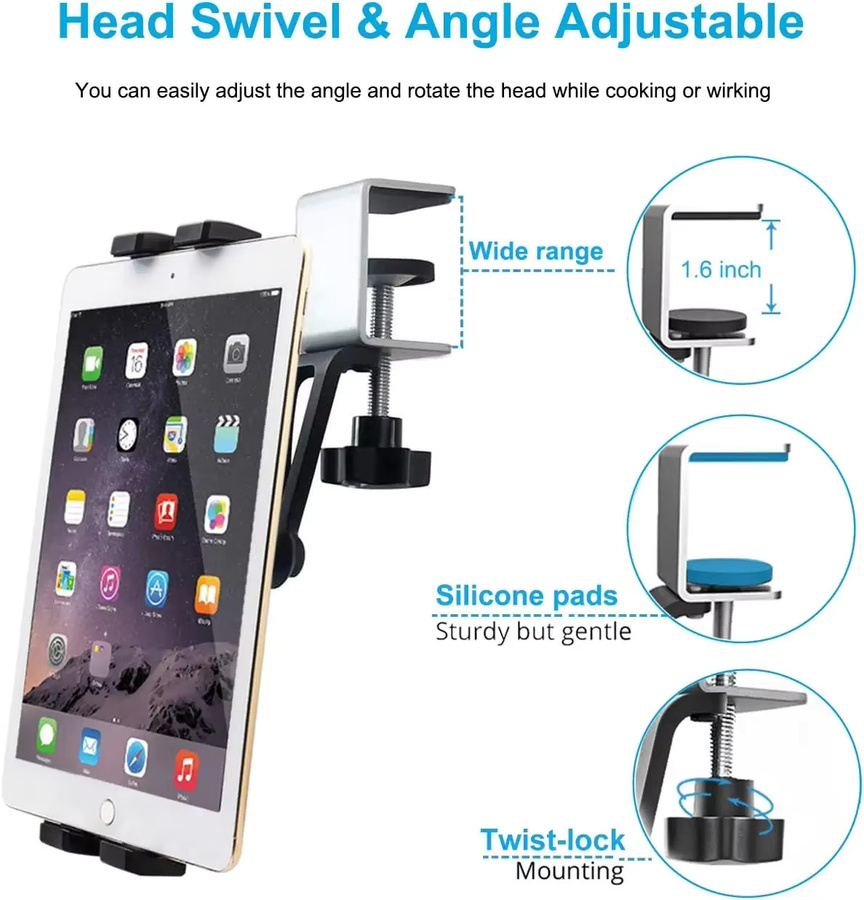 YNMIWEI Küchenschrank Tablet Halterung und Telefon Ständer aus Metall in Schwarz für 4-13 Zoll Geräte wie iPad Air Pro - Bild 2