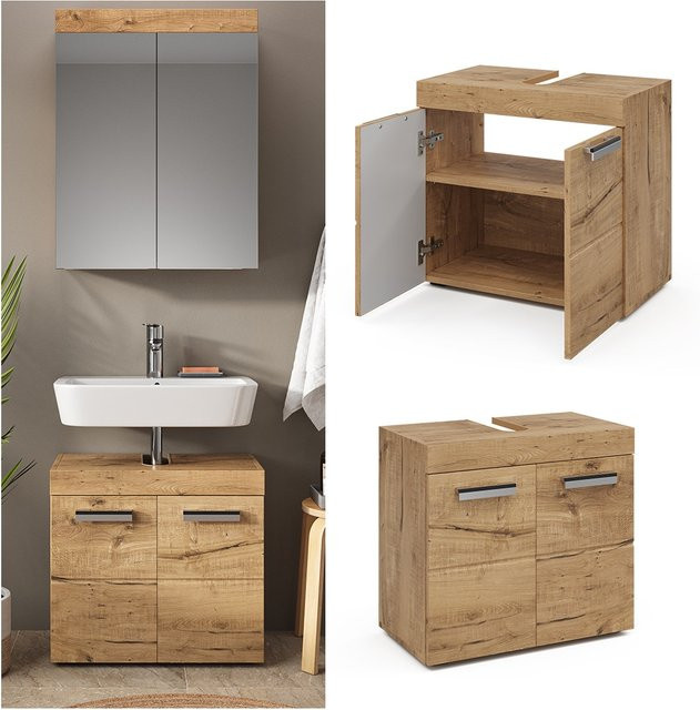 Vicco Waschtischunterschrank Luna in Eiche mit 2 Türen, Breite: 60 cm, Tiefe: 56 cm, Höhe: 34 cm - Bild 1