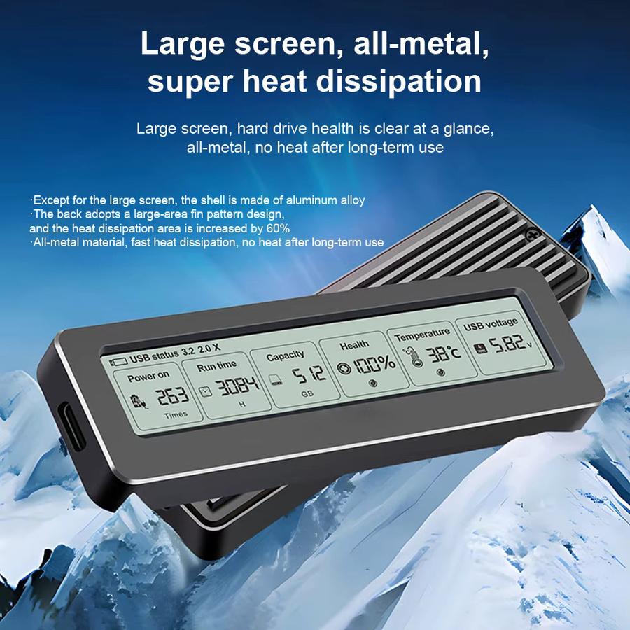 Kebidu M.2 NVMe/NGFF Dual-Protokoll SSD-Gehäuse in Schwarz, 10Gbps USB 3.2 Gen 2, Vollaluminium mit intelligenter Gesundheitsüberwachung - Bild 5