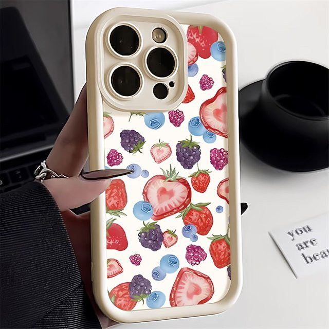 Weiche Silikonhülle mit Erdbeer-Design für Apple iPhone Modelle in Multicolor - Bild 1