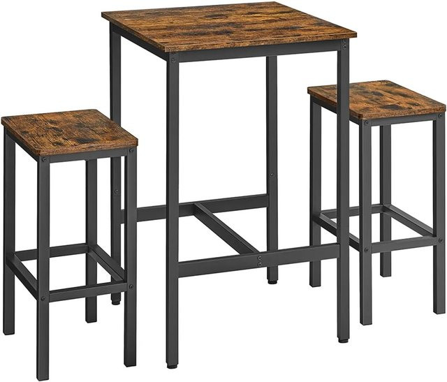 VASAGLE Esstisch-Set mit 2 Barhockern in Braun-Schwarz, kleiner Küchentisch aus Spanplatte und Stahl - Bild 2