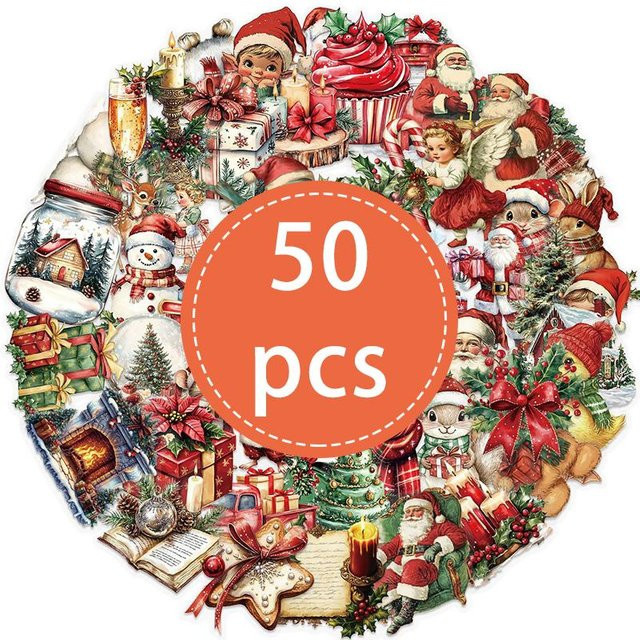50 Stück Weihnachtsaufkleber von Fashnics in Beige und Multicolour für Scrapbooking, Laptop und Bastelarbeiten - Bild 1
