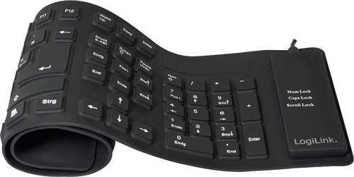 LogiLink ID0019A USB Tastatur Schwarz, QWERTZ Deutsch, faltbar, spritzwassergeschützt und staubgeschützt - Bild 1