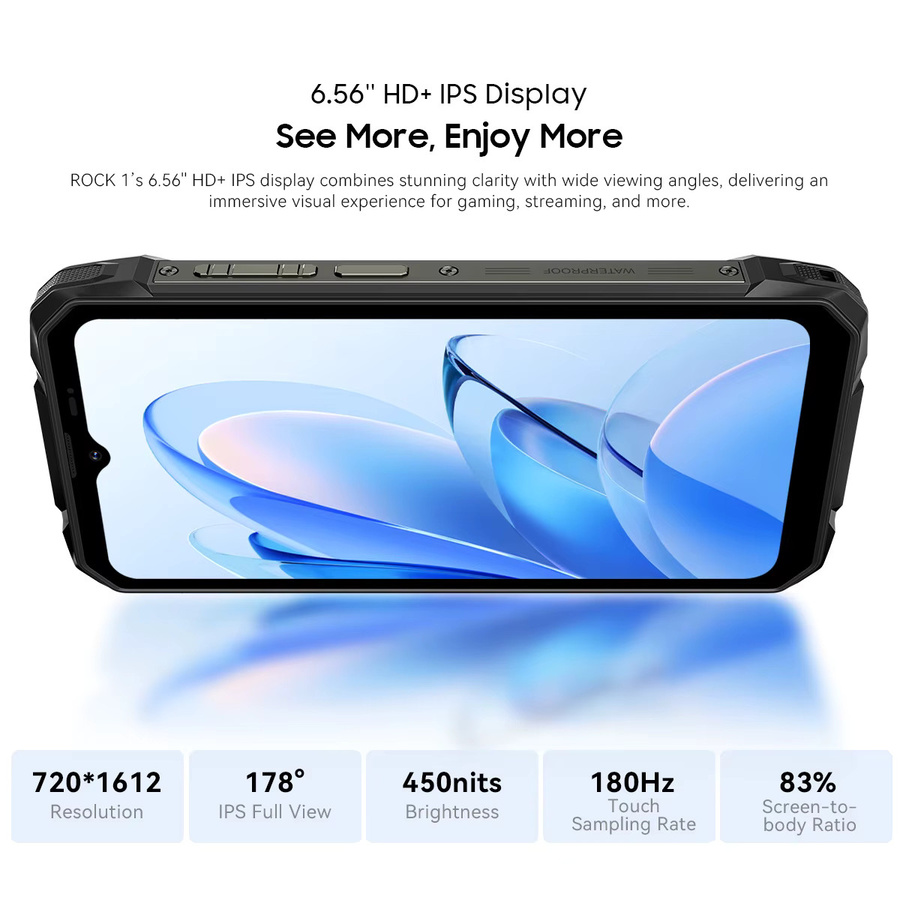Blackview Rock 1 Outdoor-Smartphone mit Android 16, 256 GB Speicher, 15000mAh Akku und 6,56 Zoll HD+ Display, IP69K & IP68 zertifiziert, Schwarz - Bild 7