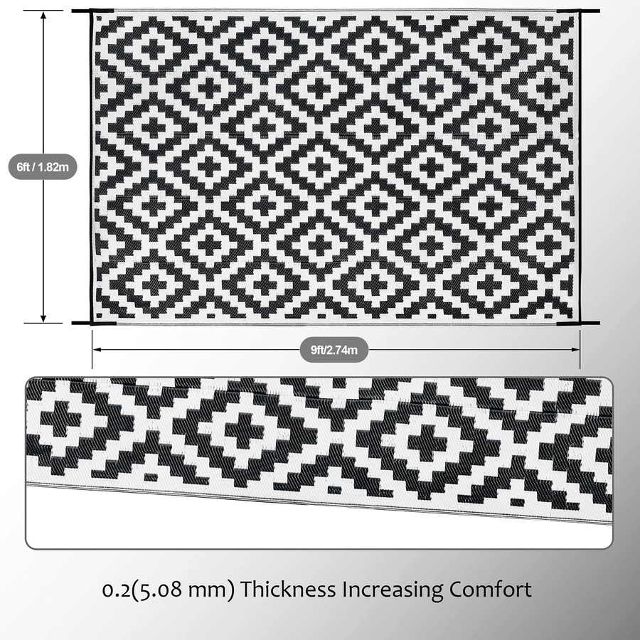 WESTTUNE Outdoor-Teppich in Schwarz, geometrisches Design, wasserdicht und wendbar, ideal für Garten, Terrasse und Camping - Bild 2