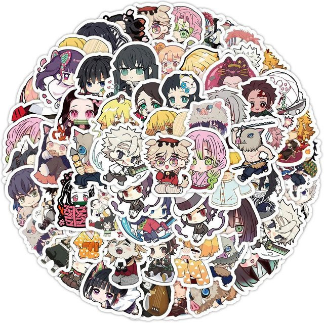 Wasserdichte Kawaii Anime Aufkleber Kimetsu No Yaiba Dämonentöter Motiv für Laptop und Gepäck, Mehrfarbig - Bild 1