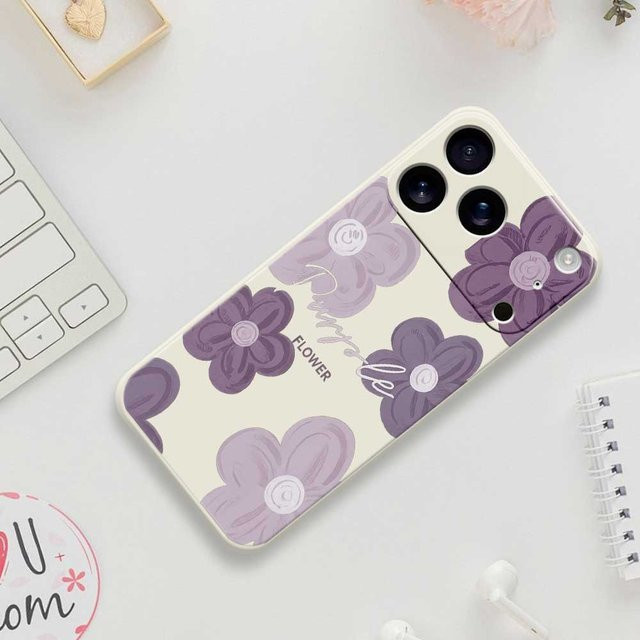 Lila Blume Silikonhülle für iPhone 11 bis iPhone 17 Pro Max und weitere Modelle - Bild 1