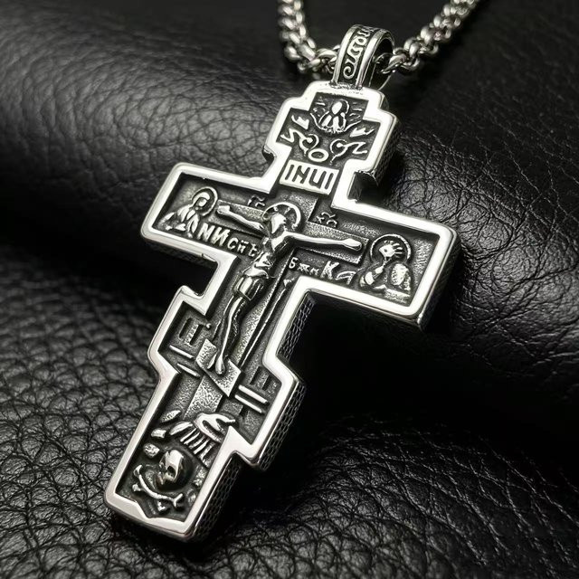 HNSP Halskette mit Jesus-Kreuz-Anhänger, 316L-Edelstahl, Silber, Herren - Bild 1