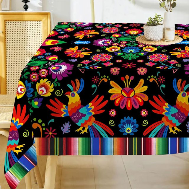 Wasserdichte Tischdecke JINGYUE Pet mit mexikanischem Ringelblumen-Design, rechteckig, Mehrfarbig, B: 140 cm, L: 200 cm - Bild 1