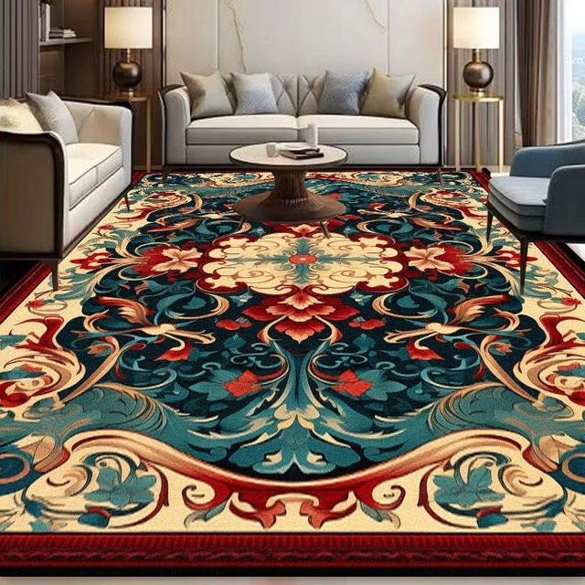 Karpetti Teppich im Retro-Stil mit floralem Design, rutschfest und waschbar, B/T: 200 x 250 cm, Mehrfarbig - Bild 1