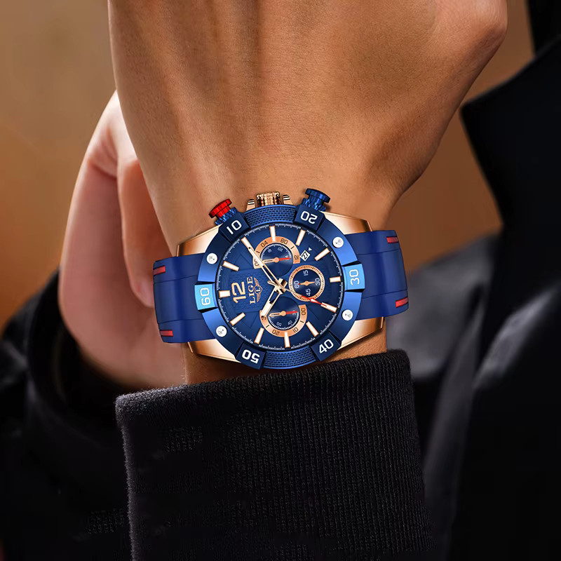 LIGE Chronograph, Quarz, Silikon, Blau, Herren - Bild 5