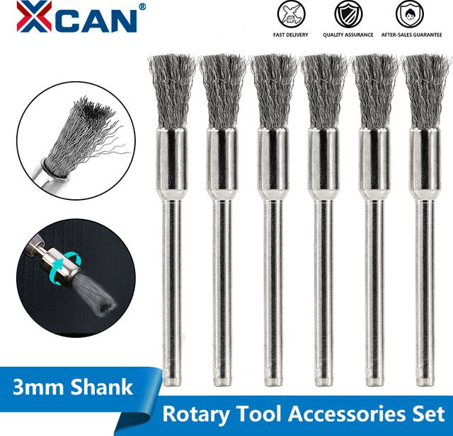 Xcan Stahldraht-Radbürste aus Edelstahl in Silber mit 3,0 mm Schaft für Dremel-Drehwerkzeuge zum Polieren und Schleifen von Metall - Bild 1