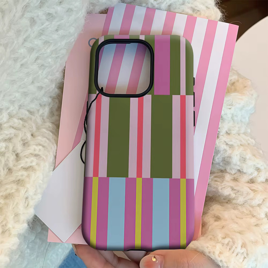 Bunte Handyhülle mit geometrischem Streifenmuster für Apple iPhone 11 bis iPhone 17 Pro Max Plus, doppelschichtige Rückseite, mehrfarbig - Bild 4