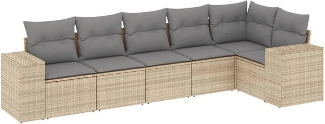 vidaXL 6-tlg. Garten-Sofagarnitur in L-Form aus Poly-Rattan mit Kissen in Beige und Grau - Bild 1