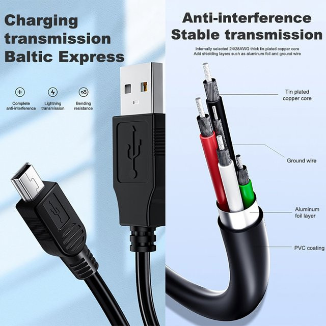 WALKESEN USB-Kabel von USB-A auf Mini-B 5-Pin für Garmin Nuvi GPS, Dashcam und MP3-Player, Schwarz - Bild 1