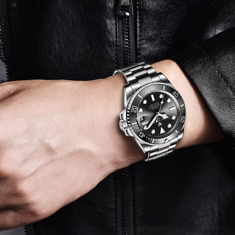 LIGE Armbanduhr Automatik, Edelstahl, Schwarz, Herren - Bild 5