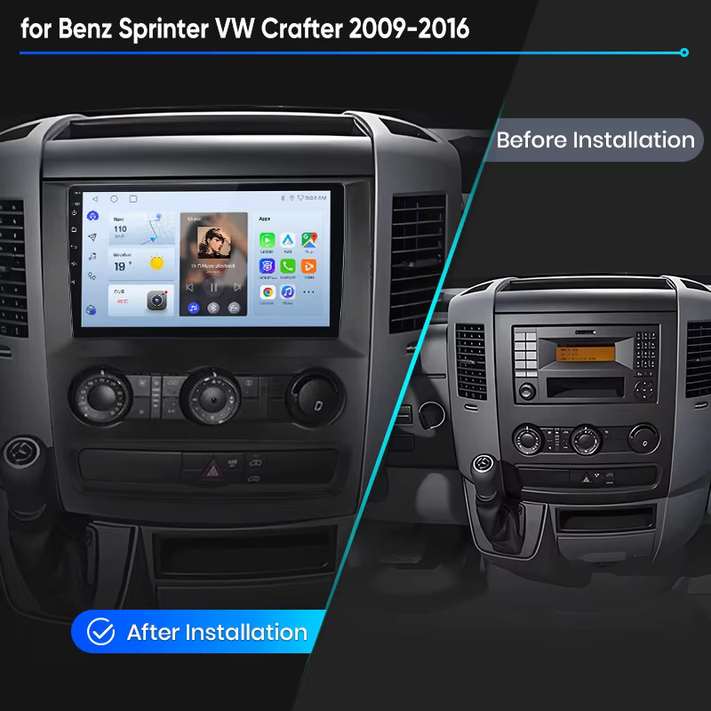 Junsun Android Auto Autoradio mit Wireless Apple CarPlay und IPS Touchscreen für Mercedes Benz Sprinter und VW Crafter, 2 Din Multimedia Stereo Videoplayer, Schwarz - Bild 2