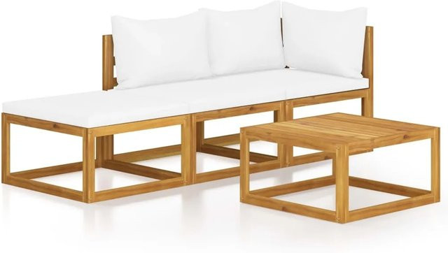 vidaXL 4-tlg Garten-Lounge-Set Modell 3 aus massivem Akazienholz mit cremefarbenen Auflagen - Bild 1