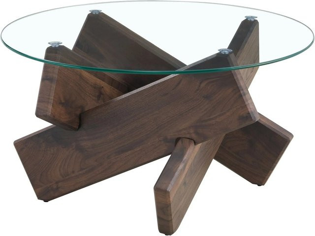 okwish Couchtisch mit runder Glasplatte und Kreuzgestell in Braun für dein Wohnzimmer, B/T/H: 79 x 79 x 45 cm - Bild 1