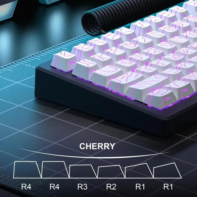 Topografische Tastenkappen 4.0 Version für mechanische Tastaturen, 98 Tasten, PBT, Cherry-Profil, durchscheinend, Farbe: Weiß - Bild 2