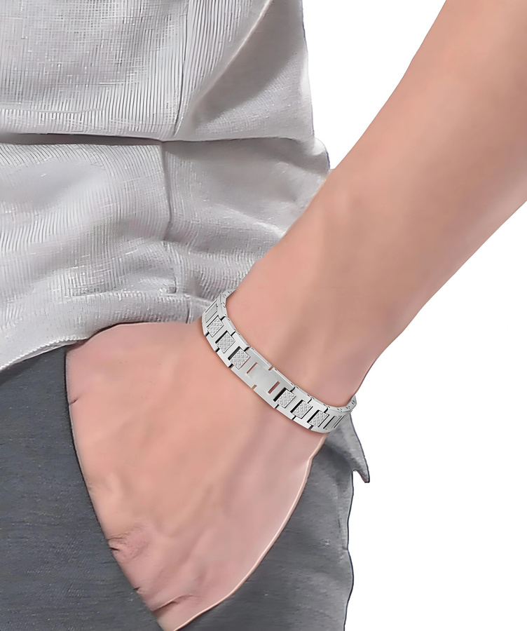 ARADOO Herren-Armband, Titan, Silber, Krokodilmuster, Gliederkette - Bild 3