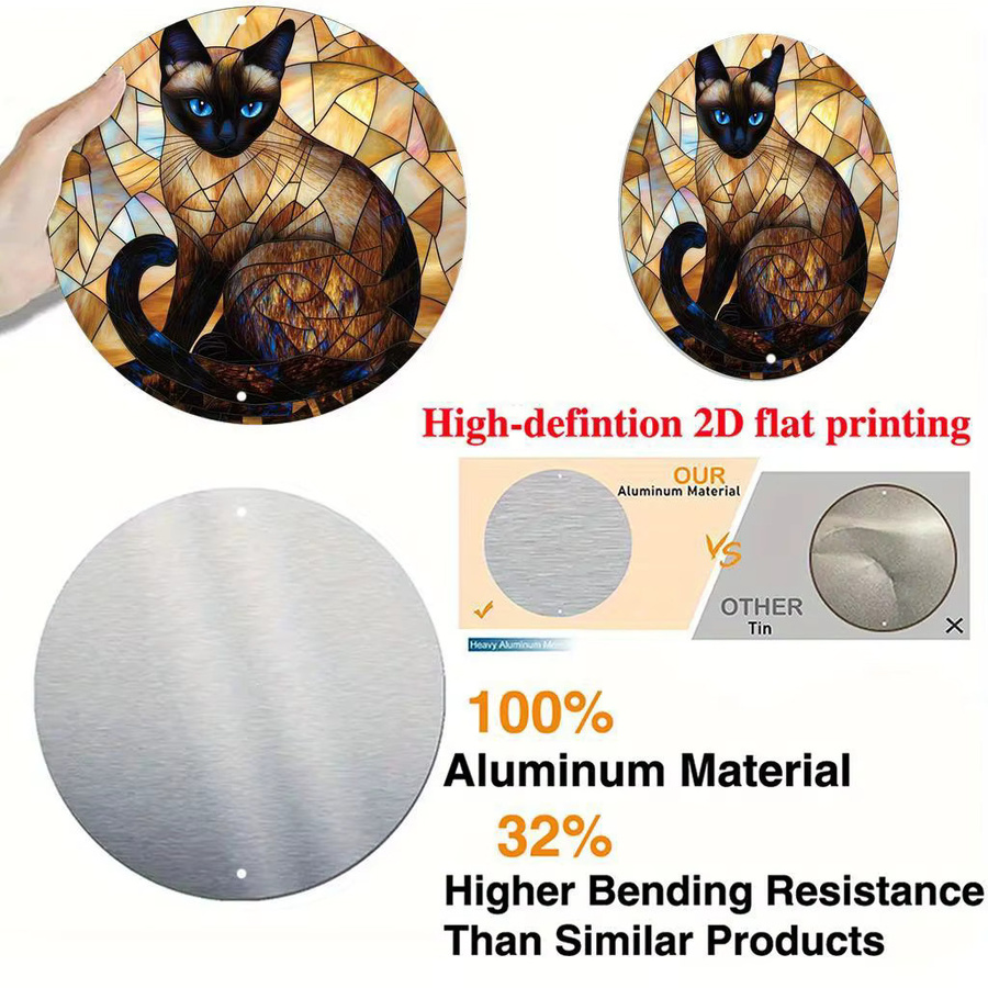 Potdemiel Vintage Siamesische Katze Wandkunst aus Metall, rundes Aluminium-Schild in Multicolour, Durchmesser: 20 cm - Bild 4