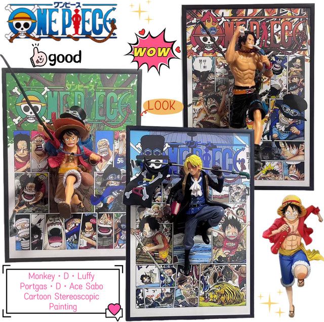 One Piece Anime Figur mit Monkey D. Ruffy, Portgas D. Ace und Sabo in kreativer dreidimensionaler Malerei, Multicolor - Bild 1