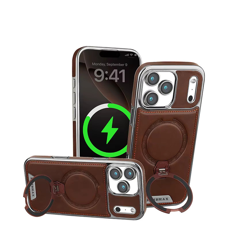 dcoud Business-Handyhülle aus Leder mit drehbarem Ständer und Anti-Drop-Schutz für iPhone 17, 16, 15, 14 Pro Max Plus in Braun - Bild 4